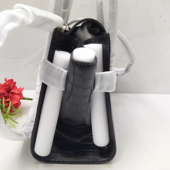 Michael Kors Carmen Black Leather Crocodile Embossed Flap Satchel Bag - NWT $598 - Picture 6 of 14